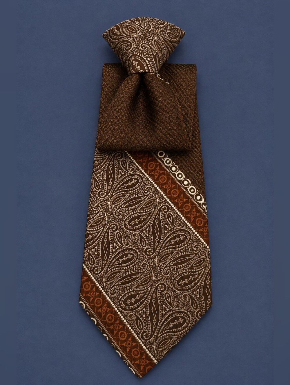Vtg SEARS 1960s Brown Paisley Men's Clip-on Tie